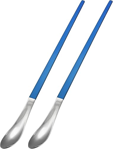 uxcell Juego de 2 cucharas de mango largo, cuchara de helado de acero inoxidable de 10 pulgadas, cucharas de café para mezclar, bebidas, café (azul
