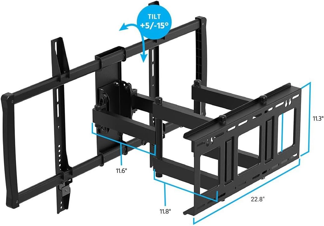 Monoprice Stable Series Full-Motion Articulating TV Wall Mount Bracket for TVs 60in to 100in Max Weight 176 lbs Extends from 2.8in to 24.6in VESA Up to 600x900 Concrete & Brick UL Certified Black