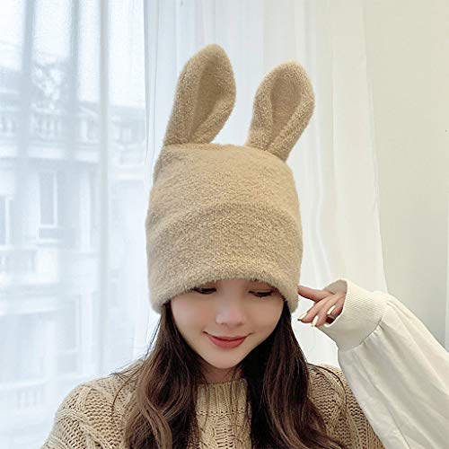 S-Yuwen Women Winter Knit Beanie Hat With Cute Rabbit Bunny Ears Solid Color Outdoor Stretchy Ski Skullies Cap Ear Warmer Photo Props, For Girls, Yellow #TOP4