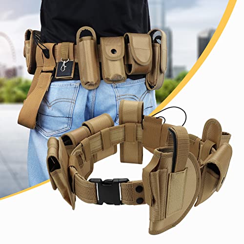 KEESIN 10 in 1 Utility Tactical Belt Multifunktionale Outdoor-Gürteltasche Patrouillenausrüstung für die Polizeiwache Sicherheitsjagd mit 9 Komponentenbeuteln(Khaki)