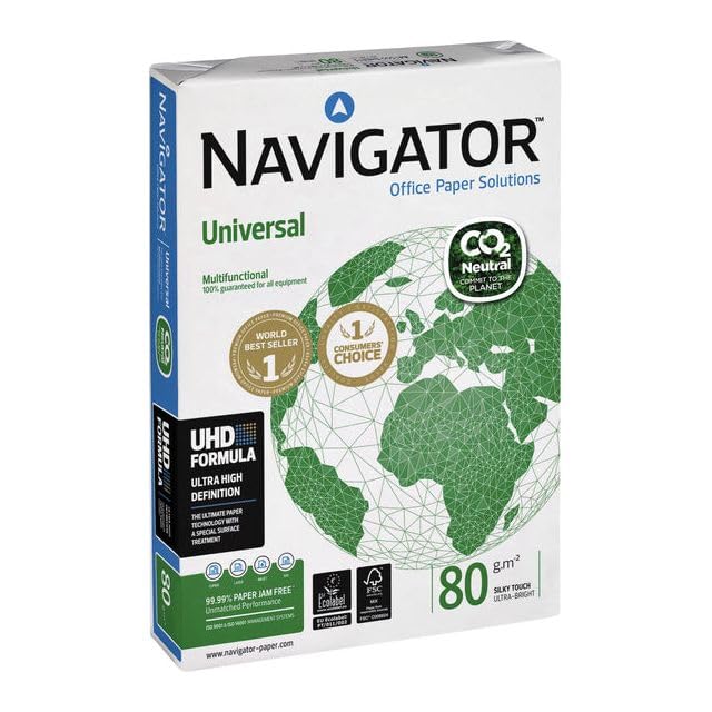 Navegador de papel de copia universal c02 a4 80gr blanco | Paquete de 500 hojas | 5 piezas