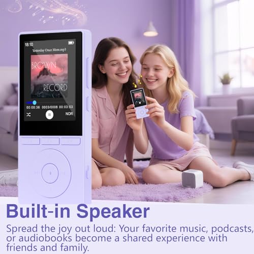 Image of 64GB MP3 Player with Bluetooth 5.3, Music Player with HiFi Sound for Sports Runners, 2.4 inch Screen MP3 Player Built in HD Speaker Voice Recorder E-Book, Expanded Up to 128GB, Earphone Included, Purple