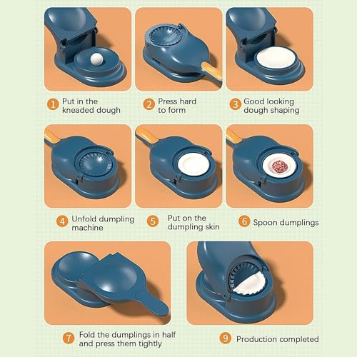 Image of Momos Maker Tools - Momo Maker Machine & Mould Set, 4 in 1 Puri Kachori Gujiya Maker Machine, Dumpling Sheets, Gujiya & Karanji Moulds, Kozhukattai & Kolukattai Maker (Blue - M)