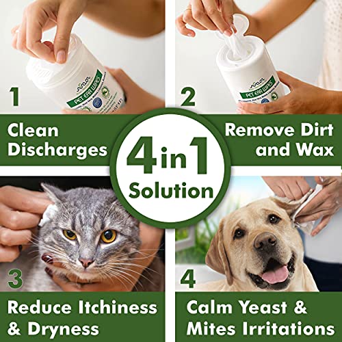 Arava Ear Cleaner Wipes for Dogs Cats Puppies Kittens - 100 Count - Natural Medicated Cleansing Deodorizer - Removes Dirt Wax - Pet Wipes for Cat Ear Cleaning, Dog Ear Cleaner - Thumbnail 4