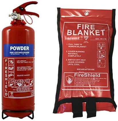 FireShield 2KG Dry Powder Fire Extinguisher & 1m x 1m Soft Case Fire Blanket