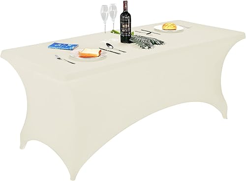 Miniatura 533 de FORLIFE Paquete de 6 manteles de elastano, de ajuste universal para mesas rectangulares de 6 pies, para patios, bodas, banquetes, fiestas