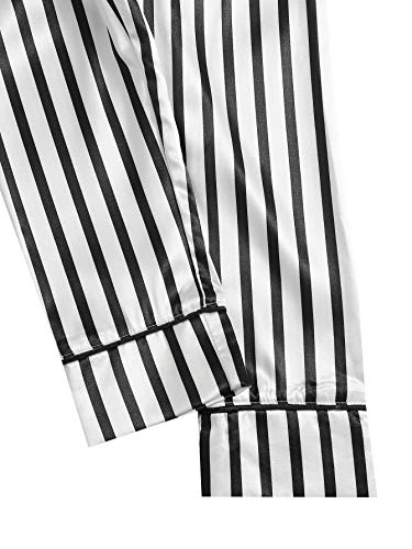 Wdirara Women's Silk Satin Pajama Set 4 Pieces Sleepwear Loungewear Pj Sets Black S #TOP4