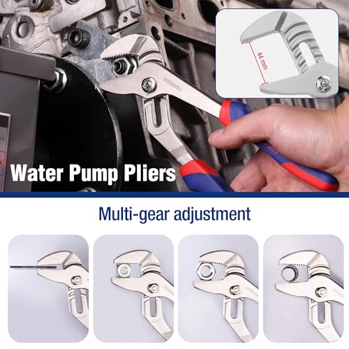 WORKPRO 5-Delige Tangenset: Waterpomptang 250mm, Combinatietang, Lange Neustang, Diagonale Snijder, Verstelbare Sleutel Met Zachte Handgrepen - Afbeelding 4