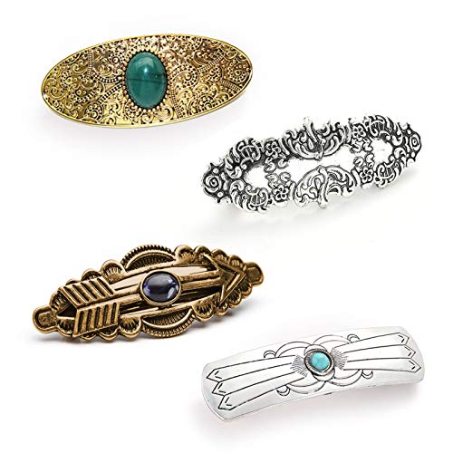 Ecango 4 Packs Vintage Gem Decorative Hair Barrettes For Women Girls Classic Carved Pattern Retro Metal French Hair Clips Hairpins Spring Hair Barrette Accessories #TOP4