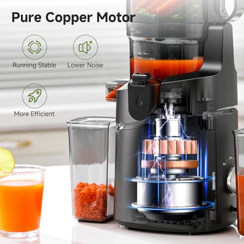 AMZCHEF Cold Press Juicers, 5.8" Self-Feeding Juicer Machines for Whole Vegetable & Fruit, Masticating Juice Easy to Clean, High Juice Yield, Large Auger, Triple Strainers - Black - Image 4