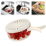Ciotola multifunzionale per lavare frutta con colino, cestello di scarico 2 in 1 e contenitore per frutta con coperchio, ciotola per la frutta per cucina, frigorifero, picnic e campeggio, 1000 ml