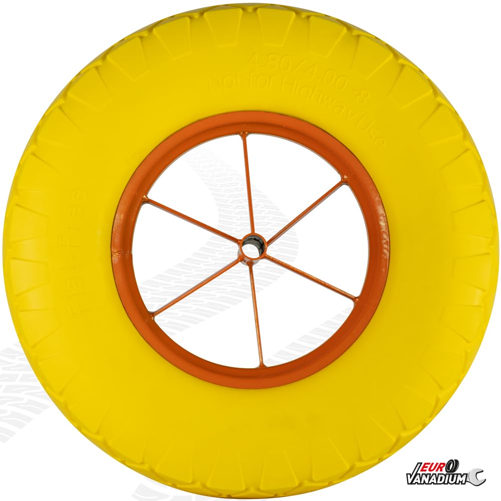 Roue de Brouette Increvable Ø390 x 80 mm, 4.80 4.00-8, Axe extérieur 20 mm, intérieur 17 mm - Roue Pleine en Caoutchouc