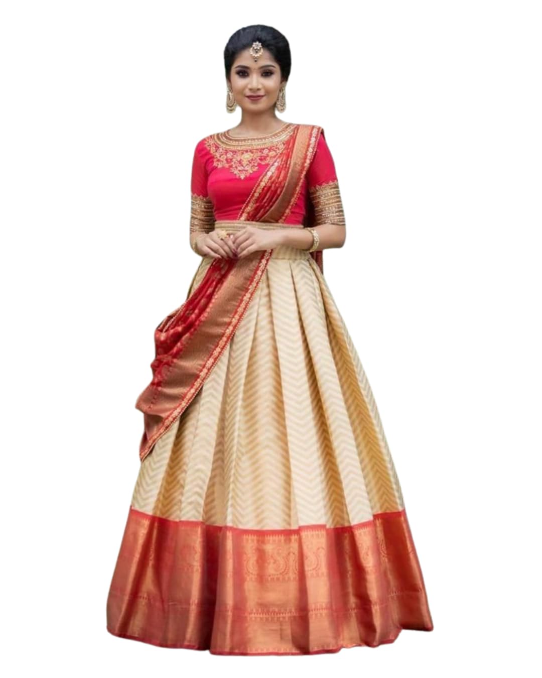 Kanjivaram Silk Zari Lehenga Choli Set with Banarasi Silk Dupatta Unstitched Lehenga, Blouse & Dupatta Fabric Traditional Ethnic Wear for Women-image-33