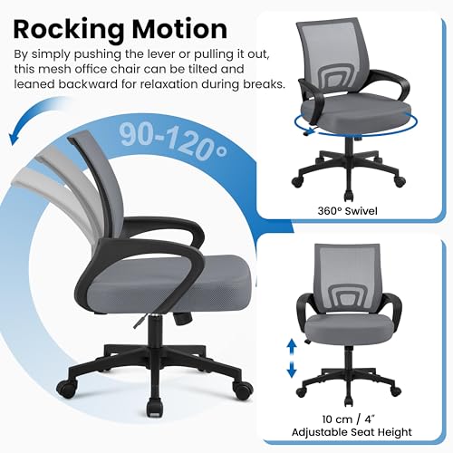 Image of Yaheetech Mid Back Mesh Computer Office Desk Chair Adjustable Swivel, Dark Grey