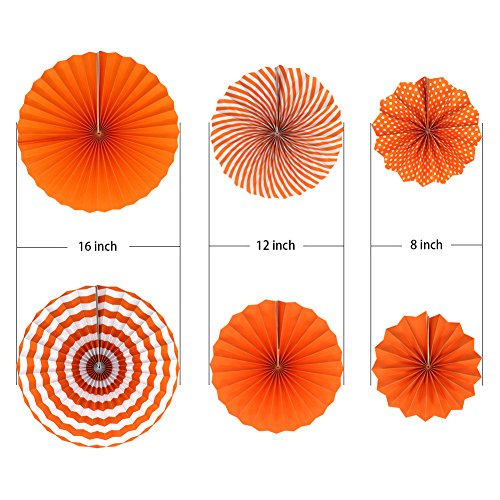 Party Hanging Paper Fans Set, Orange Round Pattern Paper Garlands Decoration For Birthday Wedding Graduation Events Accessories, Set Of 6 #TOP1