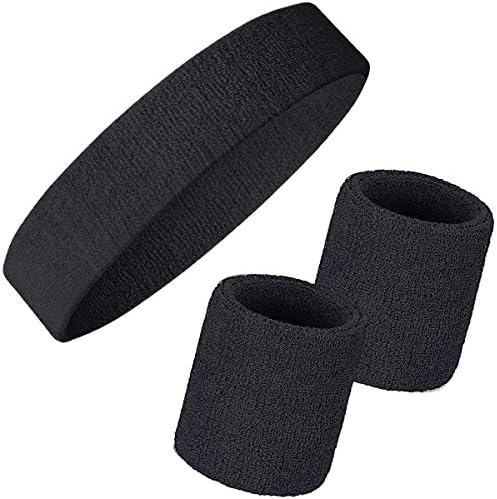 Sweatband Set Wristbands Headbands 3 Pieces Wrist Men Women Sweat Bands for Running Exercise Gym Sports Tennis Basketball Moisture Wicking(Wristbands 3.15 * 3.15 inch)
