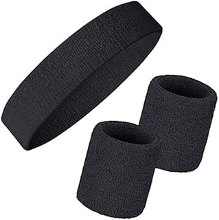 Sweatband Set Wristbands Headbands 3 Pieces Wrist Men Women Sweat Bands for Running Exercise Gym Sports Tennis Basketball Moisture Wicking(Wristbands 3.15 * 3.15 inch)