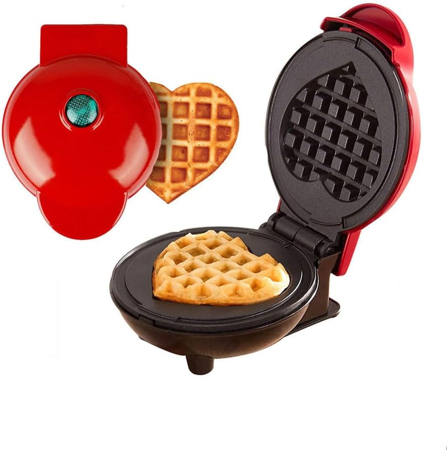 Beauenty 350W Mini 4 Inch Waffle Maker Machine for Individuals, kids party, Paninis, Hash Browns, Other On the Go Breakfast, Lunch,or Snacks, with Easy to Clean, Non-Stick Sides (Heart Waffle Maker)