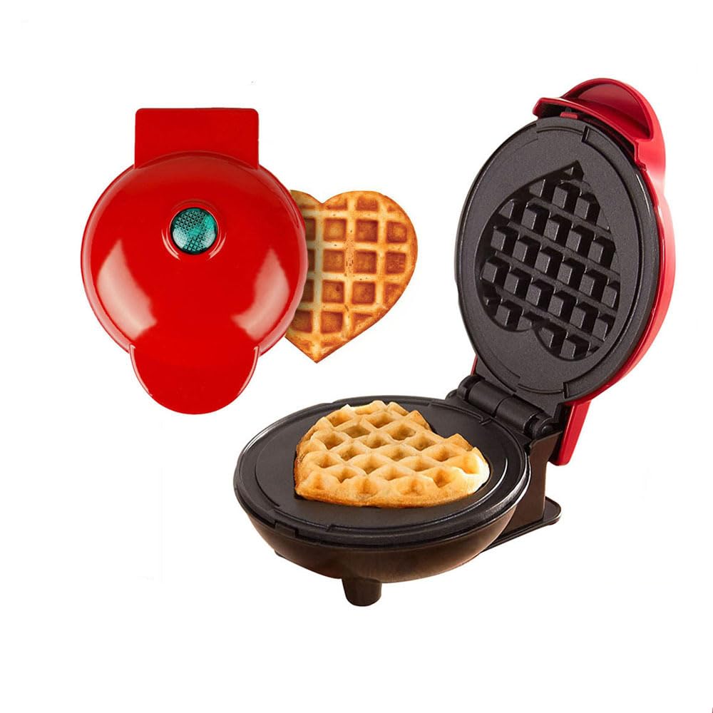 Beauenty 350W Mini 4 Inch Waffle Maker Machine for Individuals, kids party, Paninis, Hash Browns, Other On the Go Breakfast, Lunch,or Snacks, with Easy to Clean, Non-Stick Sides (Heart Waffle Maker)