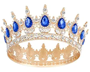 Crown for Women, Queen Crown Tiara for Princess Party (Gold Dark Blue)