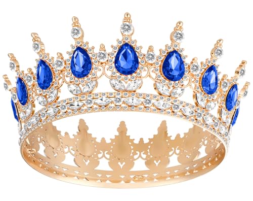 Crown for Women, Queen Crown Tiara for Princess Party (Gold Dark Blue)