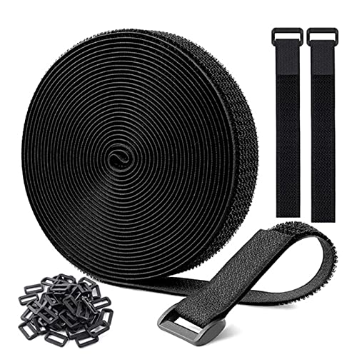 Cintas de velcro para bridas de 5 m, con 25 hebillas, reutilizables y ajustables para la gestión de cables en la oficina en casa, gestión de cables, organización de cables, 20 mm de ancho (negro) Cover