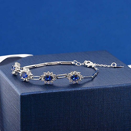 Gem Stone King 925 Sterling Silver Simulated Sapphire Tennis Bracelet For Women (2.36 Cttw, 7 Inch With 1 Inch Extender) #TOP3