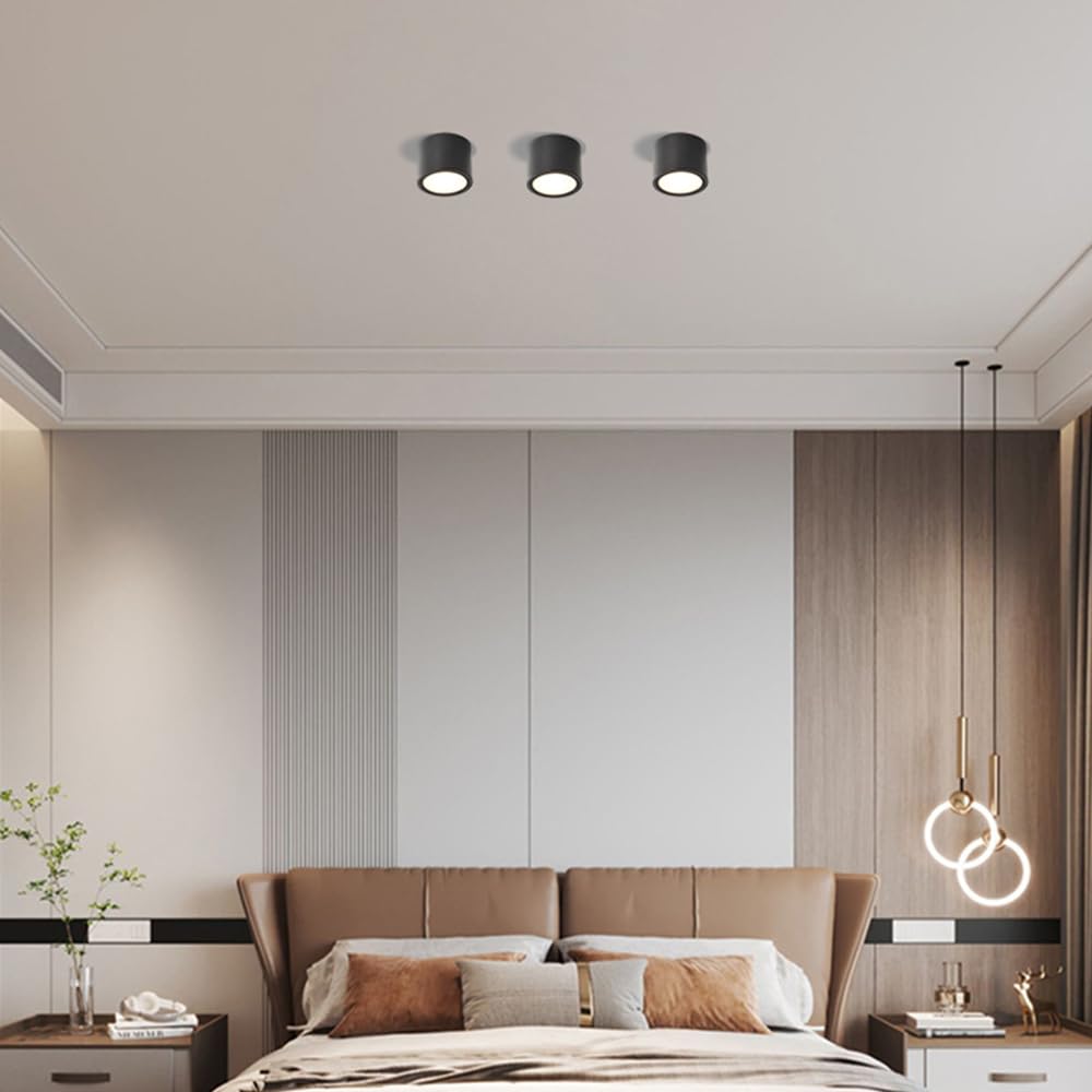 Oprawa Sufitowa Cylindryczna - Punktowe Oświetlenie Akcentujące Led Do Montażu Powierzchniowego, Aluminiowy Reflektor Kierunkowy Do Salonu, Przedpokoju, Korytarza,Black-6000k-7W