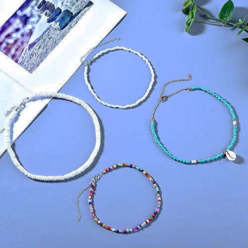 Funeia 8Pcs Shell Choker Necklaces For Women Puka Shell Necklace Pearl Necklace Bohemian Beaded Necklaces Set Adjustable #TOP7
