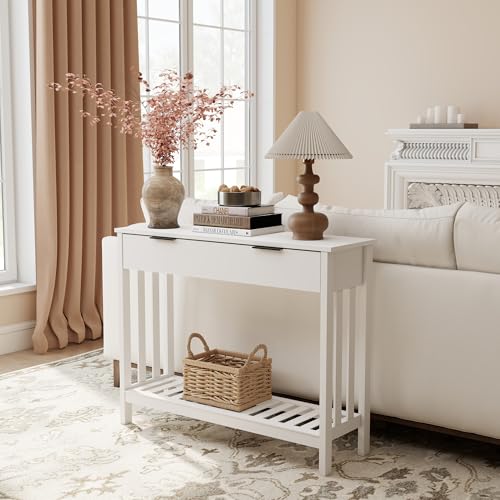 TaoHFE White Narrow Console Table with Drawer Storage Shelf - image 2