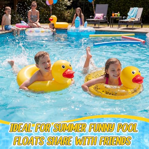 Hungdao 2 Pcs Funny Duck Pool Floats 23.6'' Kids Rubber Ducks Floatie Inflatable Tube Swim Ring Giant for Summer Beach Swimming Pool Carnival Birthday Party Supplies Sequins, Classic by Hungdao - Used condition - Image 3