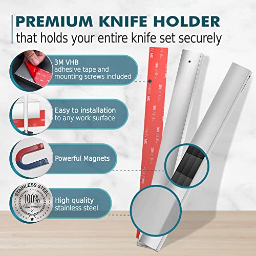 Magnetic Knife Holder For Wall No Drill - Knife Magnetic Strip No Drilling 18 Inch - Stainless Steel Knife Magnet Bar Rack With 3M Adhesive Tape #TOP1