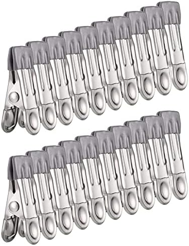BLBK 30 PCS Stainless Steel Clothes Pegs, Soft Grip Laundry Pegs, Non-Slip Clips for Towels, Sock, Paper, Photos and Food Sealing