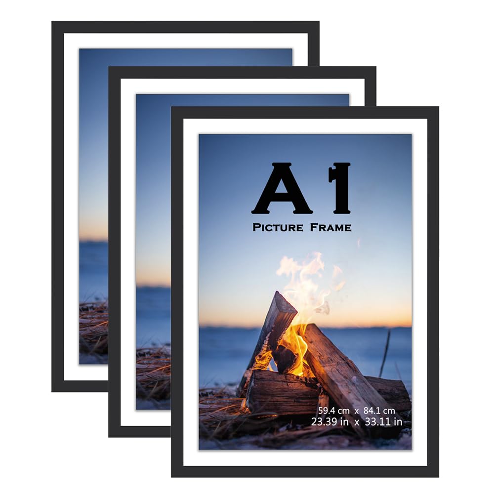 Scholar Tree Black A1 Frame Set of 3,Wooden Picture Frames,Wall Mountable