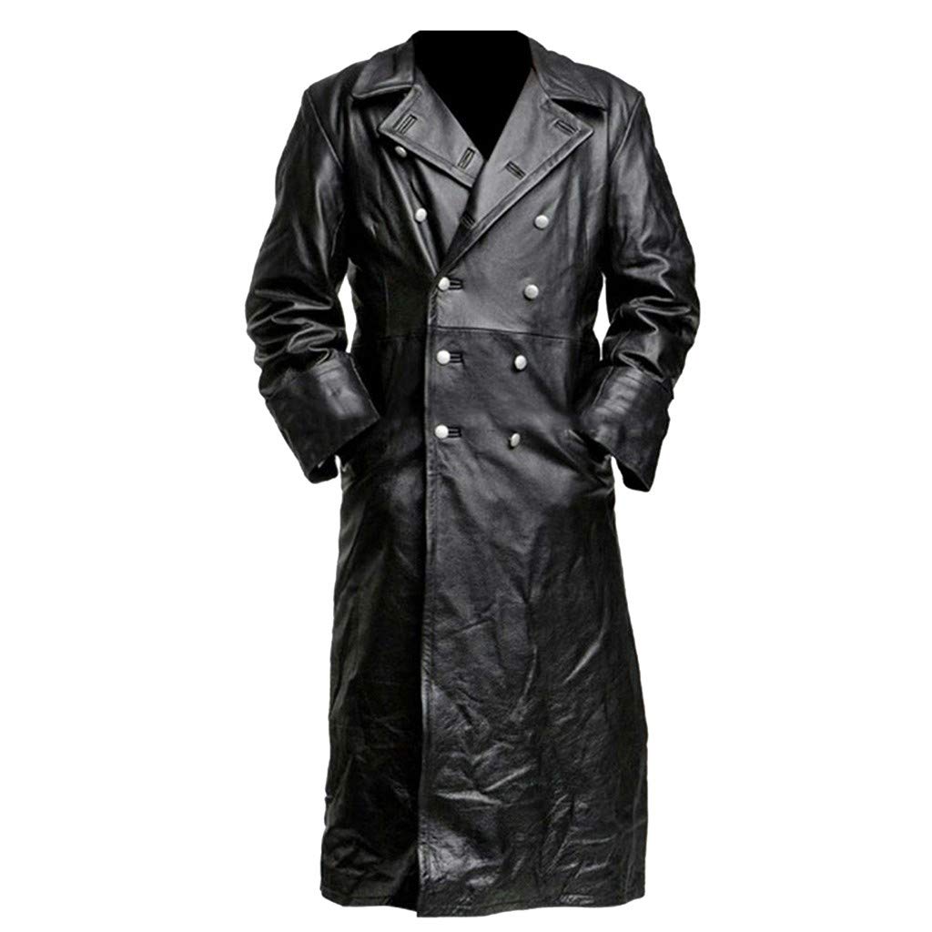Trench Lungo in Pelle da Uomo, Giacca Lunga in Pelle PU Nera Cappotto Lungo in Pelle Gotica, Taglie Forti
