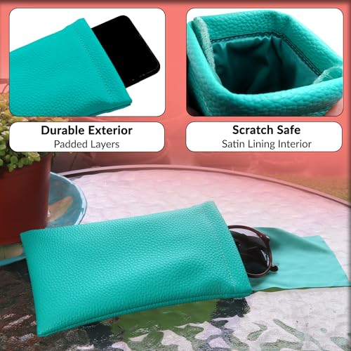 MyEyeglassCase Soft Sunglasses Case Squeeze Top | XL glasses case with Cleaning Cloth | Passport Holder Pouch | Earbud and Phone Charger Storage (CT8 Turquoise)