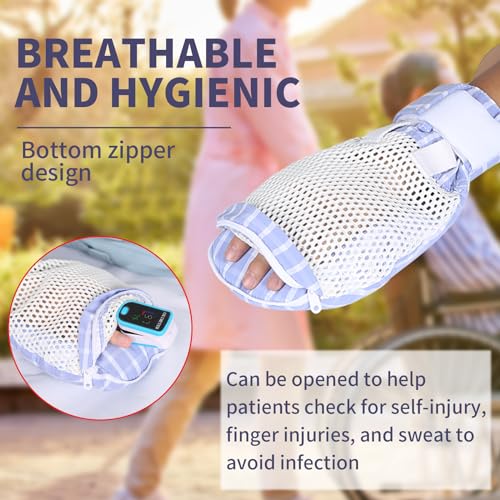 Image of Dementia Restraint Gloves Zipper Opening for Prevent Scratching Harm,Control Mitts for Elderly, Fingers Protection Dementia Products, Breathable,Reusable and Washable - 2Pcs