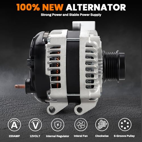 Image of 220A High Output Alternator Compatible with Chrysler Pacifica 2017-2020, Voyager 2020 & Ram ProMaster 1500 2022-2023, ProMaster 2500 2022-2023, ProMaster 3500 3.6L, Replace#42186 56029733AB