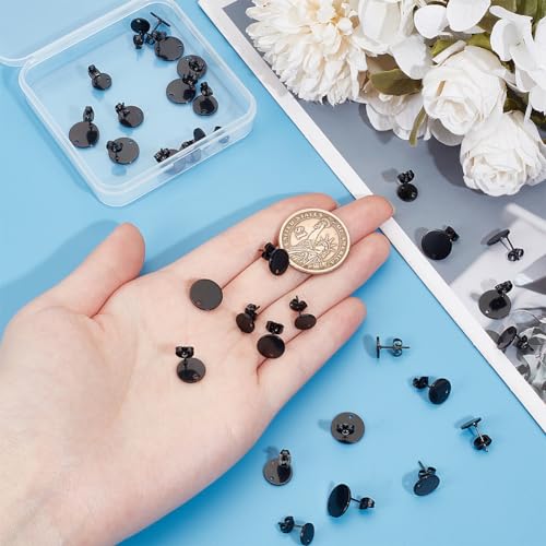 SOFPLATE 1 Box 36Pcs 3 Size Black Earring Posts Stainless Steel Stud Earring Findings Hypoallergenic Blank Earring Stud with Butterfly Ear Back and Loop Round Earring Posts for jewellery Making Suppli - Image 3