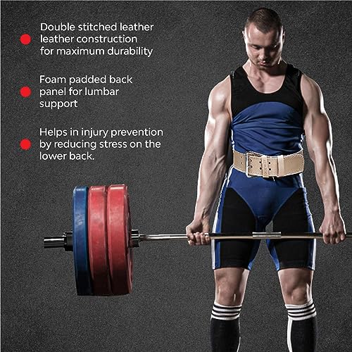 Image of Aurion by 10Club Leather Gym Belt for Weight Lifting - XL Tan Dead Lift Belt with Padded Back Support for Men - Premium Gym Belt for Enhanced Stability and Comfort in Workouts