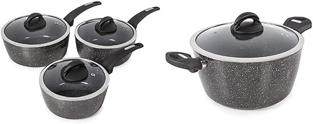 Tower T81212 Saucepan Set, Graphite & Cerastone Induction Casserole Dish with Glass Lid, Non Stick Ceramic Coating, Easy to Clean, Graphite, 24 cm