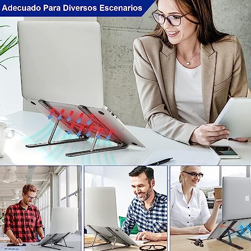 حامل لاب توب لسطح الطاولة محمول بـ 6 زوايا قابلة للتعديل، حامل تبريد ألومنيوم جيد التهوية وقابل للطي، حامل لاب توب متعدد الزوايا (أسود)