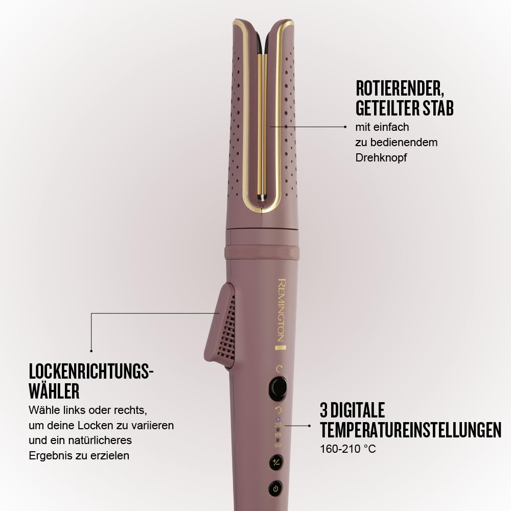 Remington AIRvive™ Lockenstab [rotierend] Ionic Air-Technologie für langanhaltende Locken (Ultra-Keramikstylingplatten mit Anti-Frizz-Mikrowirkstoffen, LED-Display 160-210°C für alle Haartypen) CI8930