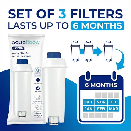 Aquafloow Zestaw Pielęgnacyjny kompatybilny z DeLonghi – 3x Filtr Wody (za DLSC002), EcoDecalk Odkamieniacz (500ml) & Eco MultiClean (250ml) – Kompletny Pakiet Serwisowy