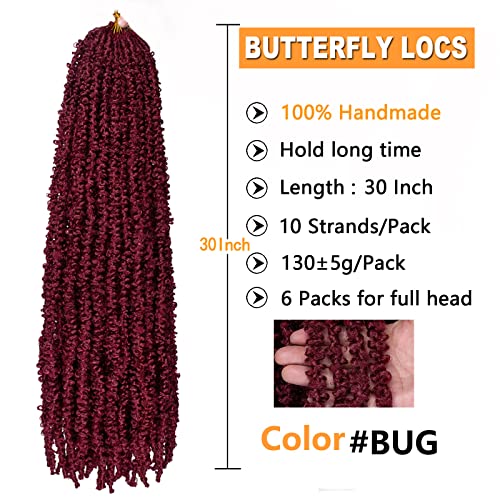 Zrq 2 Packs Butterfly Locs 30 Inch Burgundy Soft Locs Crochet Hair,Pre-Looped Distressed Faux Locs,Red Goddess Locs For Women Synthetic Hair Extensions (2 Packs Bug#) #TOP1