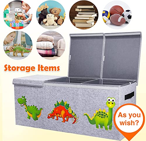 Askiz Toy Chest Box For Kids Extra Large,Collapsible Dinosaur Sturdy Storage Bins With Lids,Toy Box Storage Organizer Baskets For Boys Girls,Nursery, Playroom,Closet,40.6"×16.5"×14.2" (Grey) #TOP3