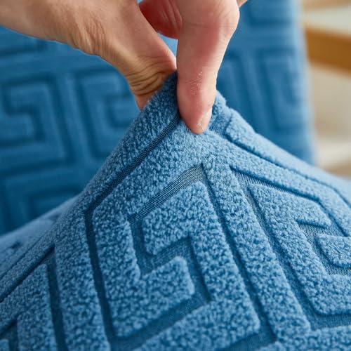 Housse canape d'angle lavable en machine bleu lac extensible 3 places - 7