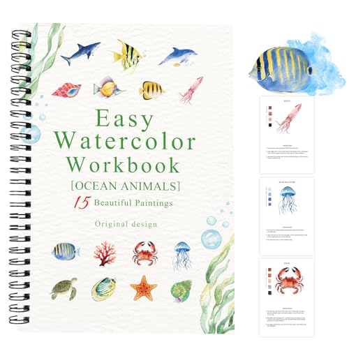 Watercolor Workbooks Ocean Animals 15 Beautiful Paintings for Water Color Book Adult Watercolor Coloring Book for Beginners Watercolor Workbook for Adults Teens (Without Palette Ocean Animals)