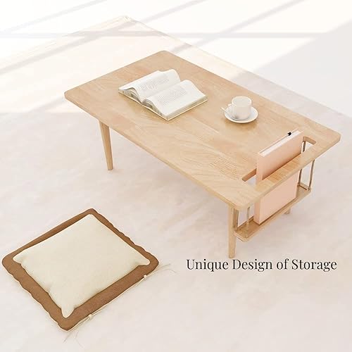 Miniatura 6 de WoodShine Mesa de café y té de madera moderna de mediados de siglo, escritorio de piso bajo japonés, mesas auxiliares de madera maciza real con