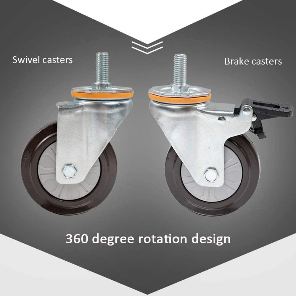 X4 Roulette en Caoutchouc 4in Roue de Roulette pivotante Meuble Industriel Roue de Remplacement-avec Tige de vis de Frein M14 / 16x30mm Charge 300kg-M16_4_Brake